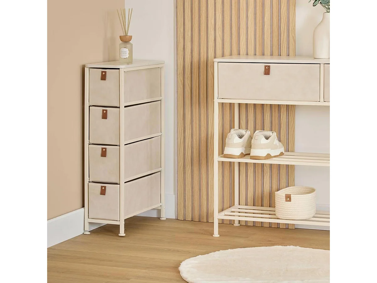 Meuble de Rangement 4 Tiroirs "Tissa" 77cm Beige