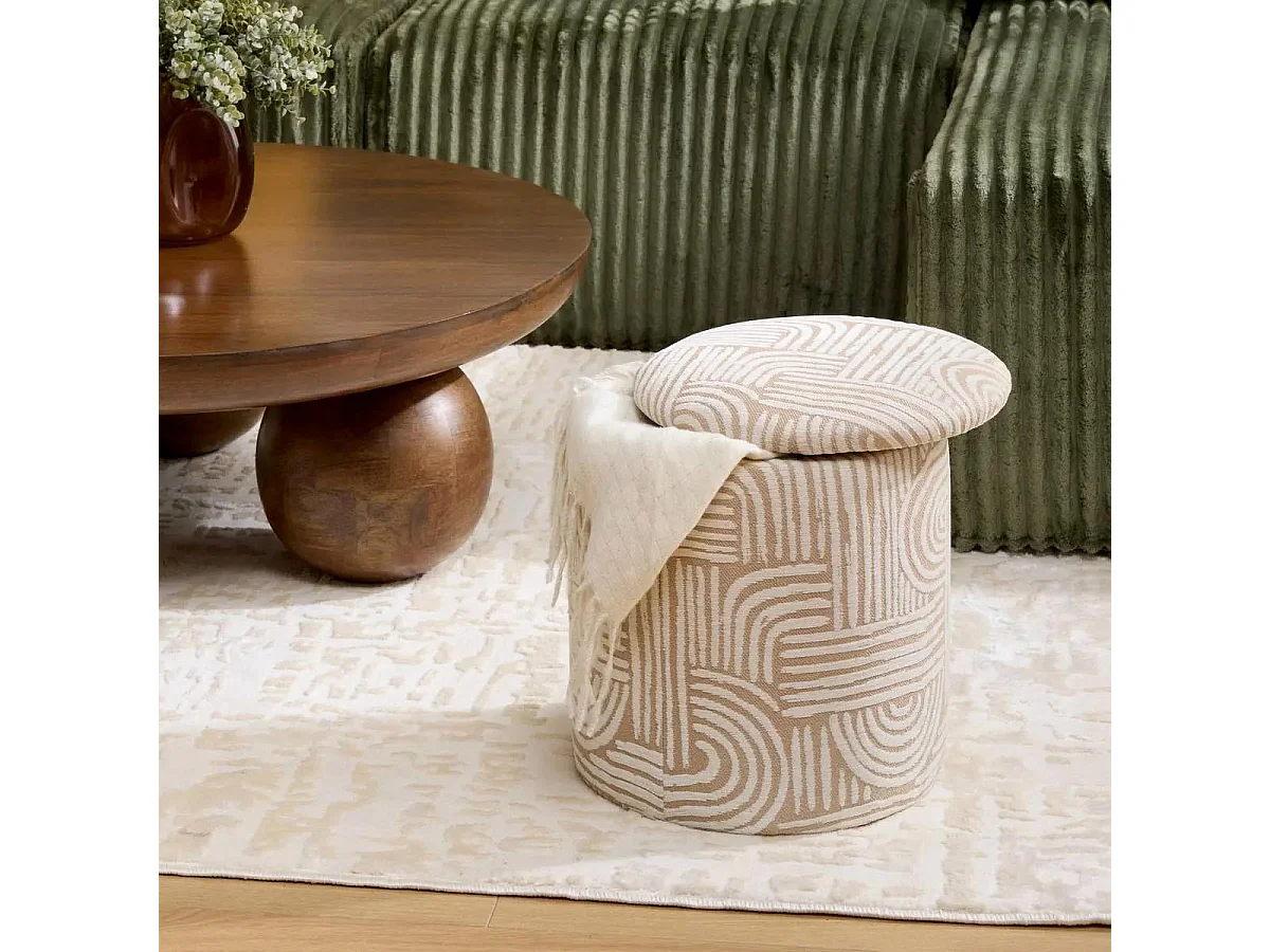Pouf Coffre Chenille "Nubo" 34cm Beige