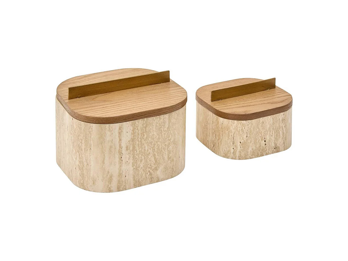 Lot de 2 Boîtes Effet Travertin "Travi" 18cm Beige