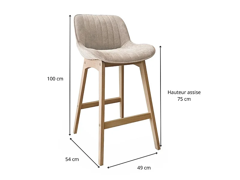 Zestaw Stołków NORDEN Dąb i Sztruks H75cm