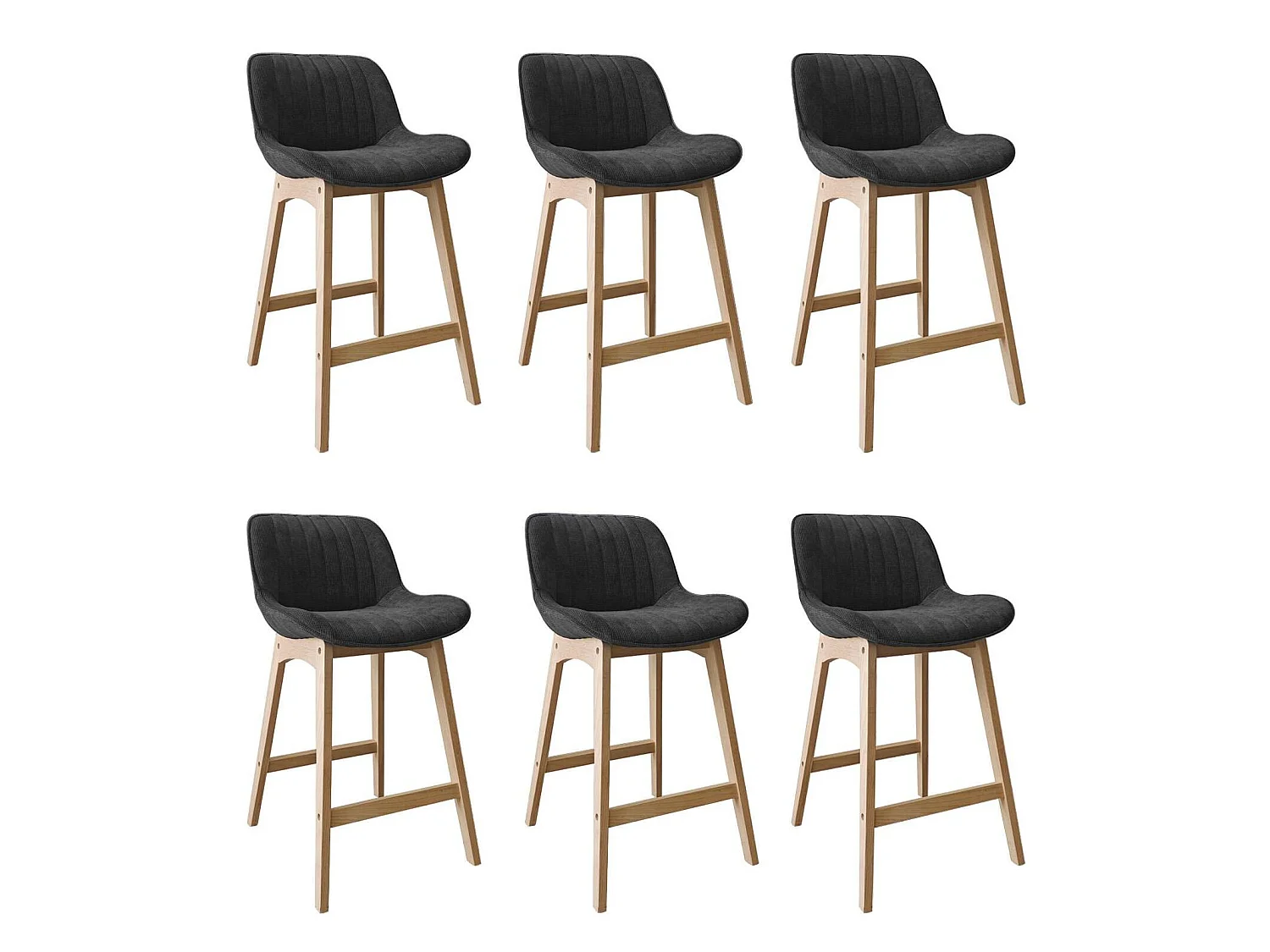 Conjunto de ilha e cadeiras de bar em carvalho NORDEN de 65 cm com assento em tecido de veludo cotelê
