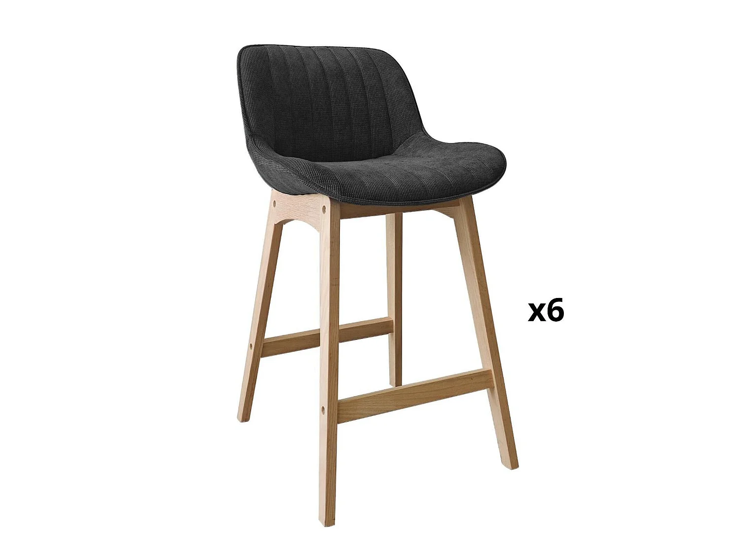 Conjunto de ilha e cadeiras de bar em carvalho NORDEN de 65 cm com assento em tecido de veludo cotelê