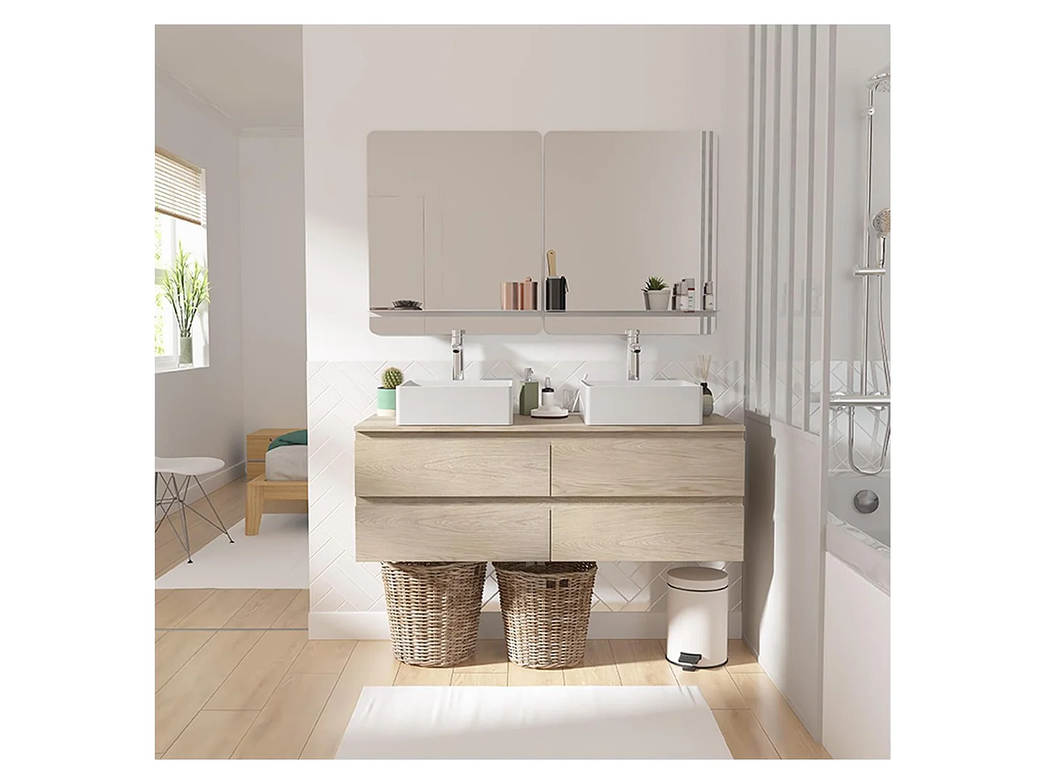 Sorrento dubbele wastafelmeubel van 120 cm + kraan + spiegel