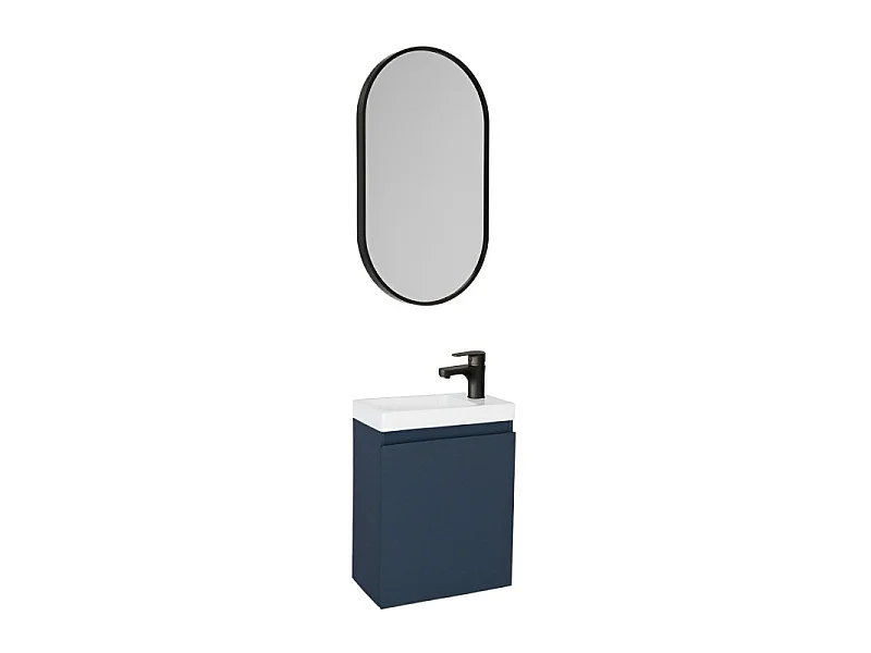 Meuble lave-mains + miroir ovale + robinet noir LISA