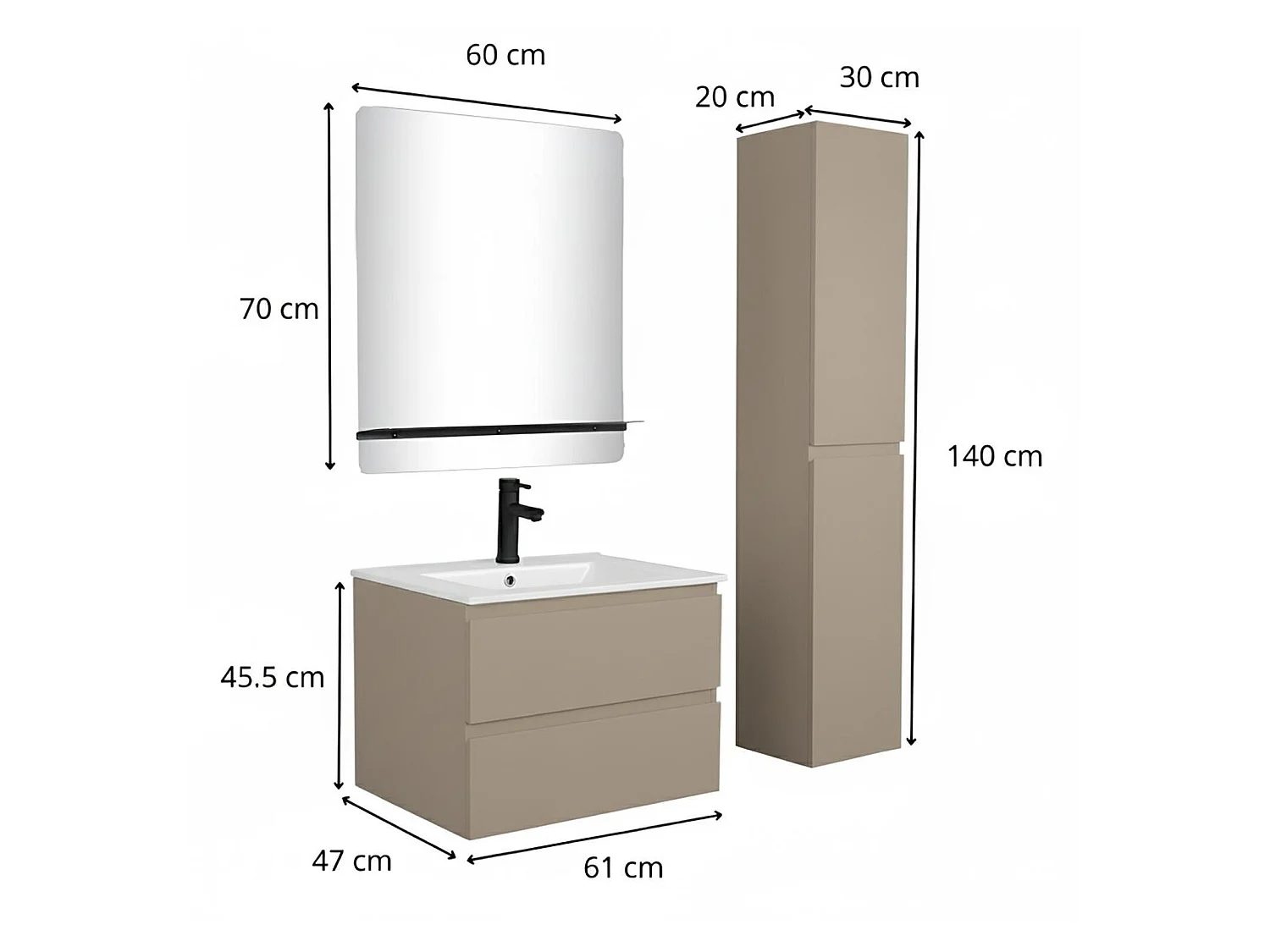 Eenvoudig meubel + kraan + spiegel + SORRENTO-kolom