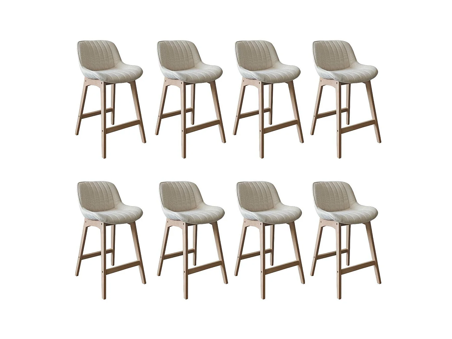 Conjunto de ilha e cadeiras de bar em carvalho NORDEN de 65 cm com assento em tecido de veludo cotelê