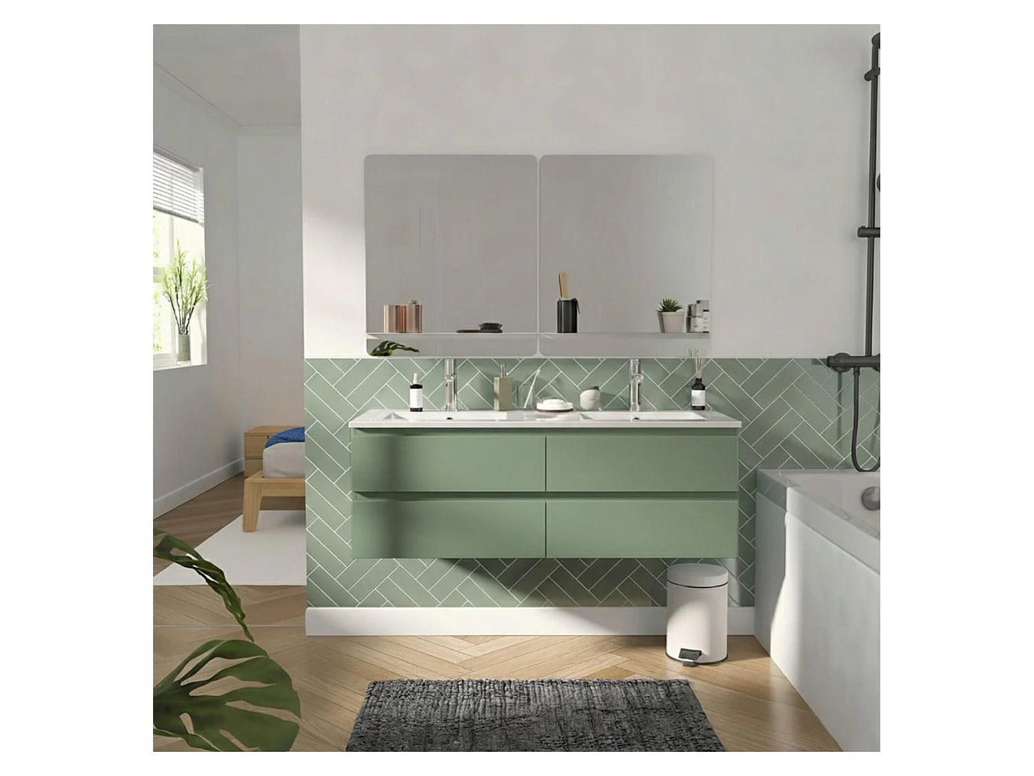Ensemble double vasque SORRENTO 120cm avec vasque, robinets et miroirs