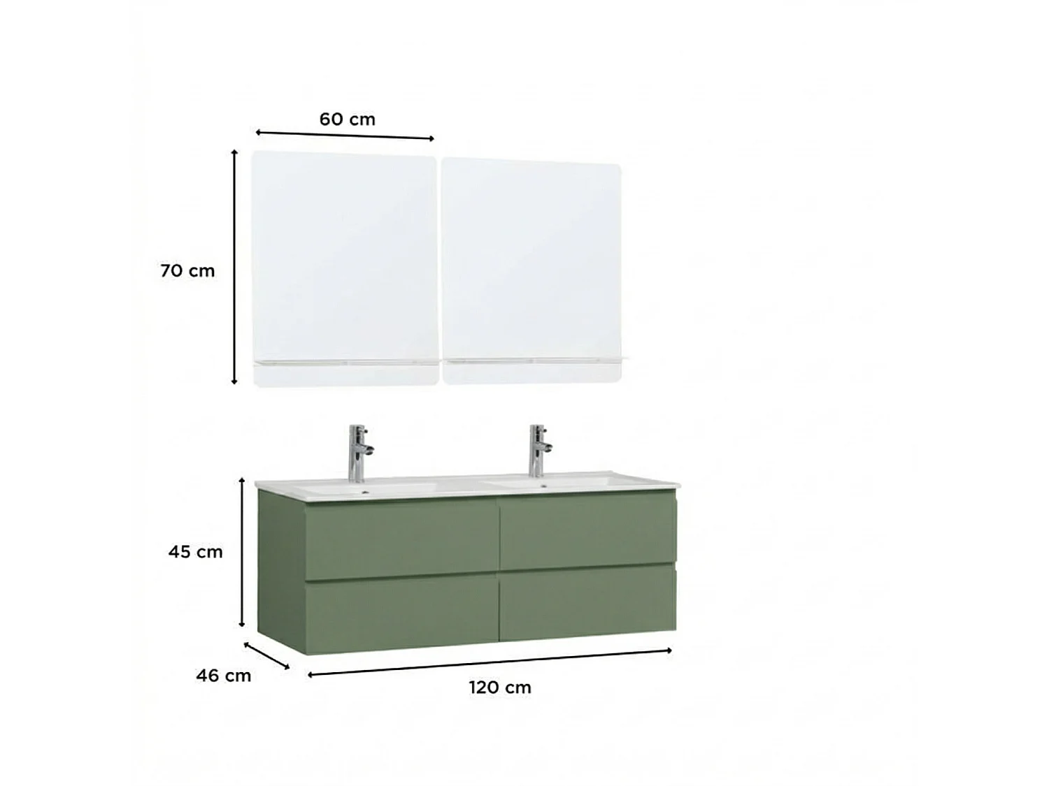 Ensemble double vasque SORRENTO 120cm avec vasque, robinets et miroirs