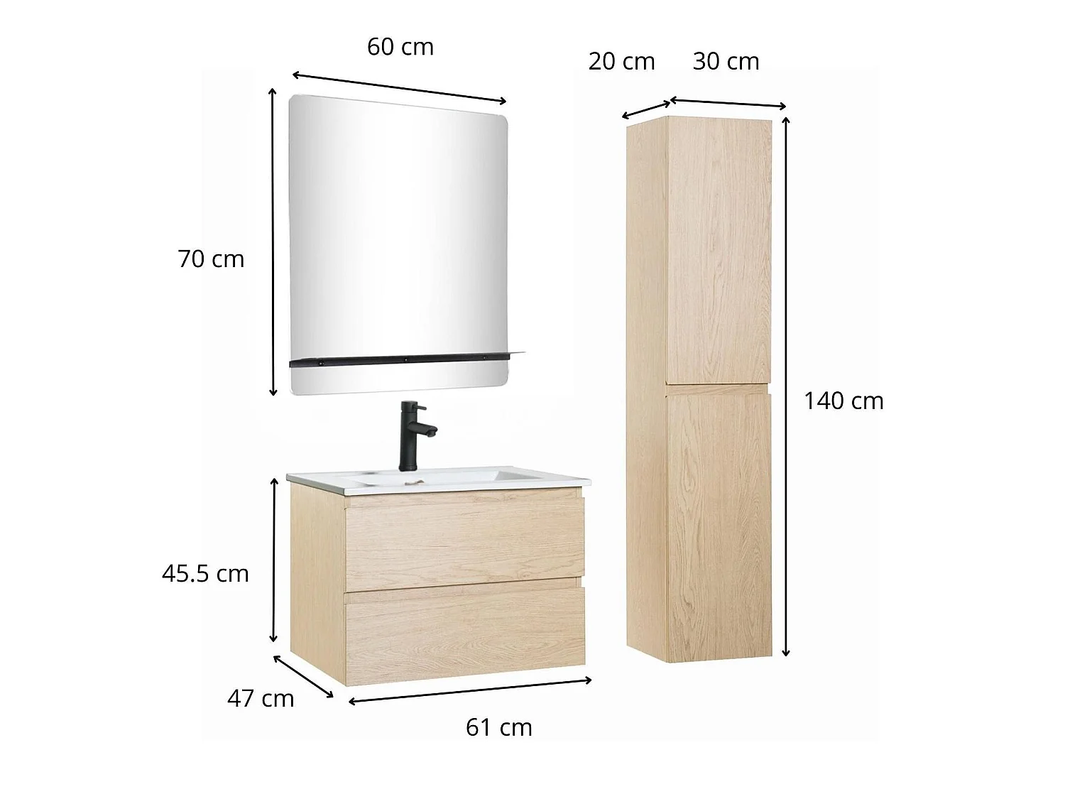Eenvoudig meubel + kraan + spiegel + SORRENTO-kolom