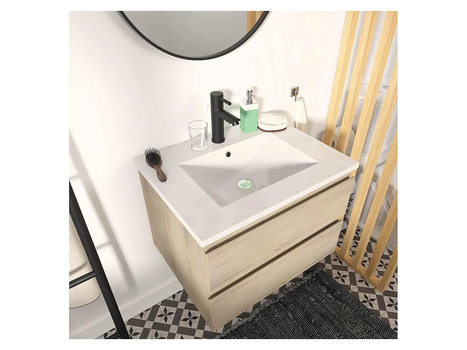 Eenvoudig meubel + kraan + spiegel + SORRENTO-kolom