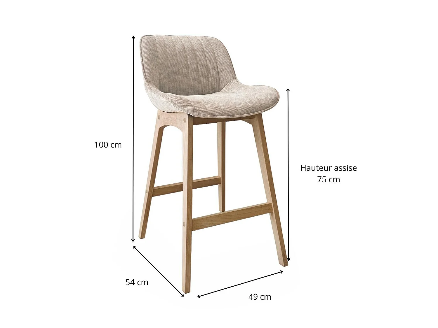 NORDEN Barhocker-Set Eiche & Cord-Samt H75cm