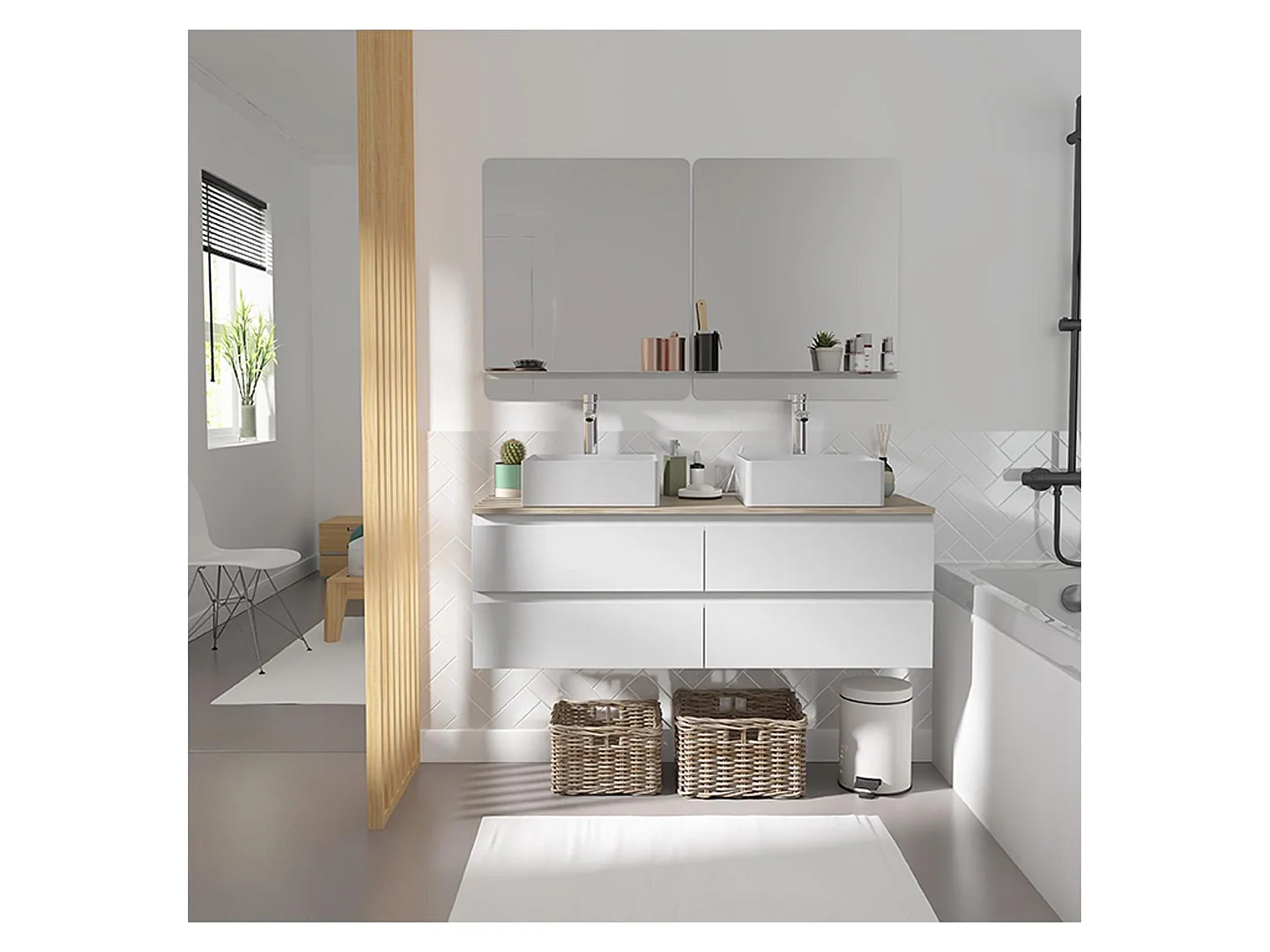 Mobile bagno doppio Sorrento da 120 cm con rubinetto e specchio.