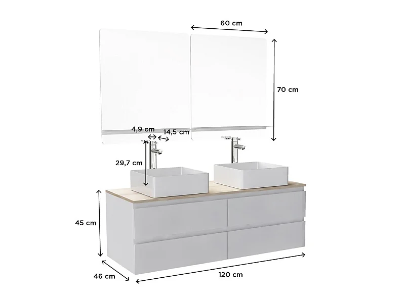 Sorrento 120cm podwójna szafka pod umywalkę + bateria + lustro