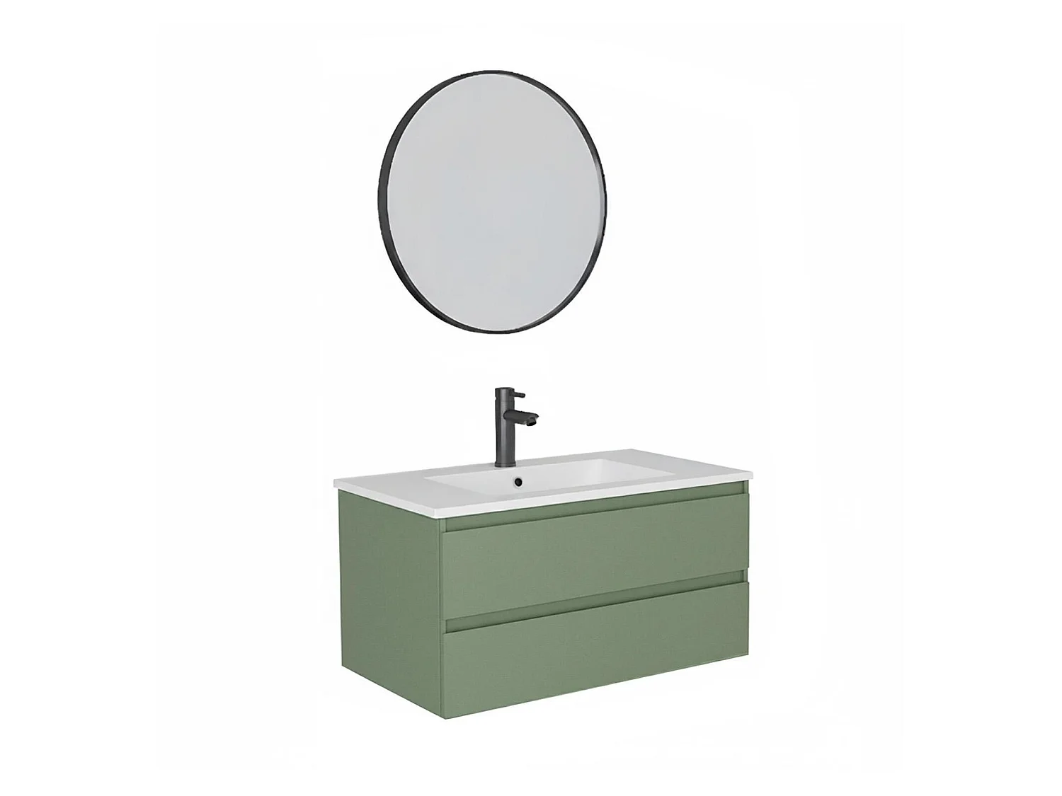 Enkele wastafelmeubel van 80 cm, eikenhouten afwerking, met kraan en spiegel SORRENTO