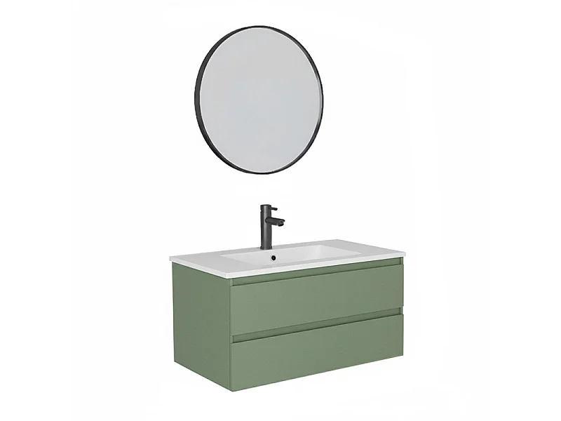 Mueble de lavabo individual de 80cm con grifo y espejo SORRENTO