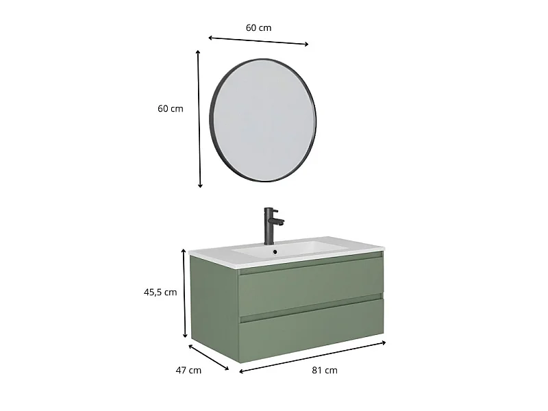 Mueble de lavabo individual de 80cm con grifo y espejo SORRENTO