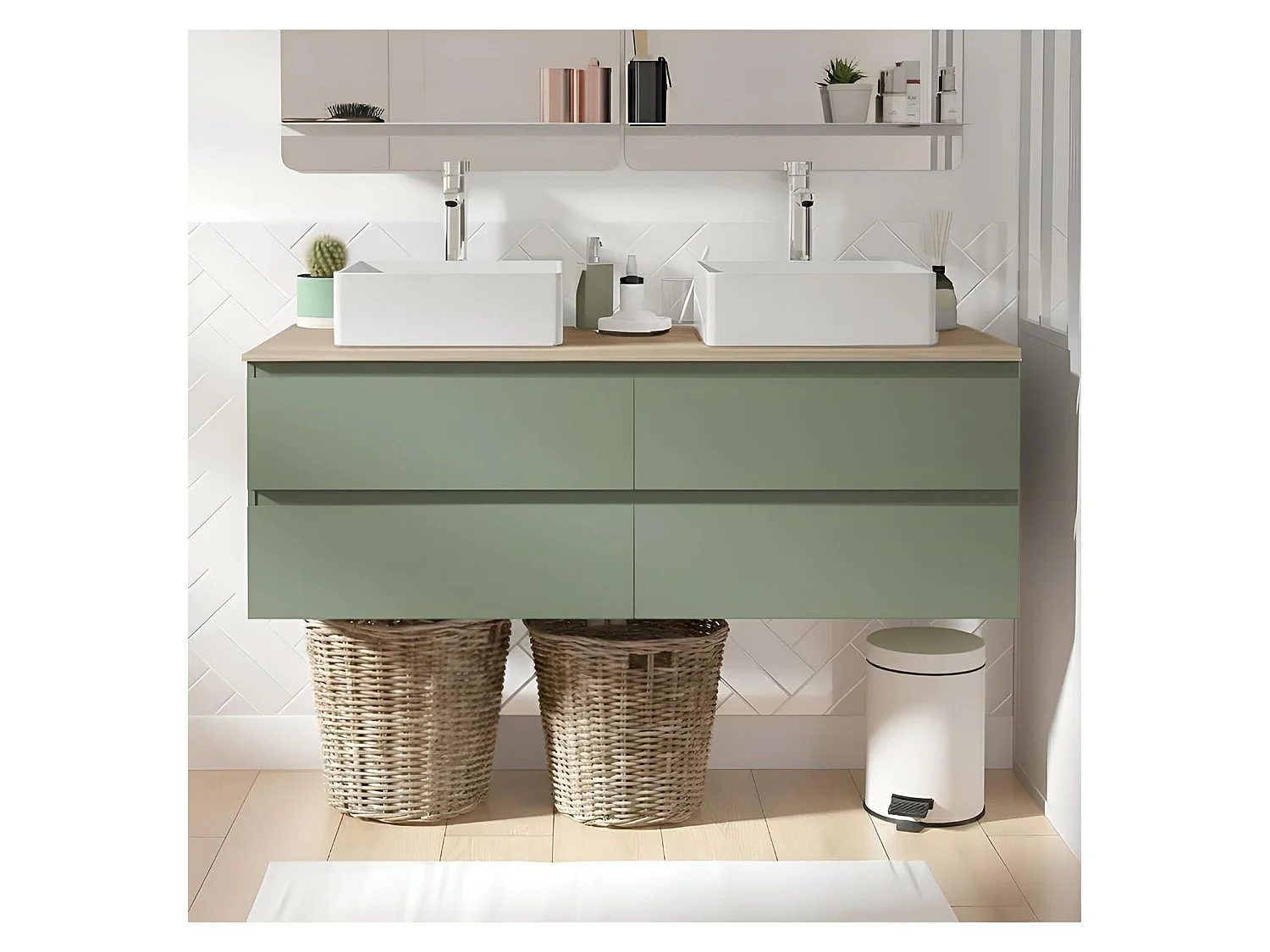 Ensemble double vasque suspendu SORRENTO avec vasques et robinets 120 cm