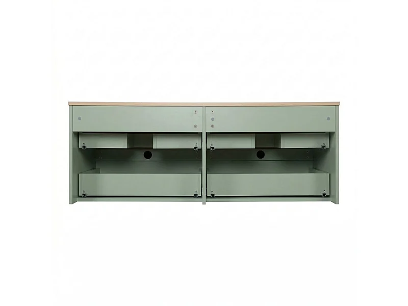 SORRENTO 120 cm wandgemonteerde dubbele spoelbak met houten blad, waskommen en kranen