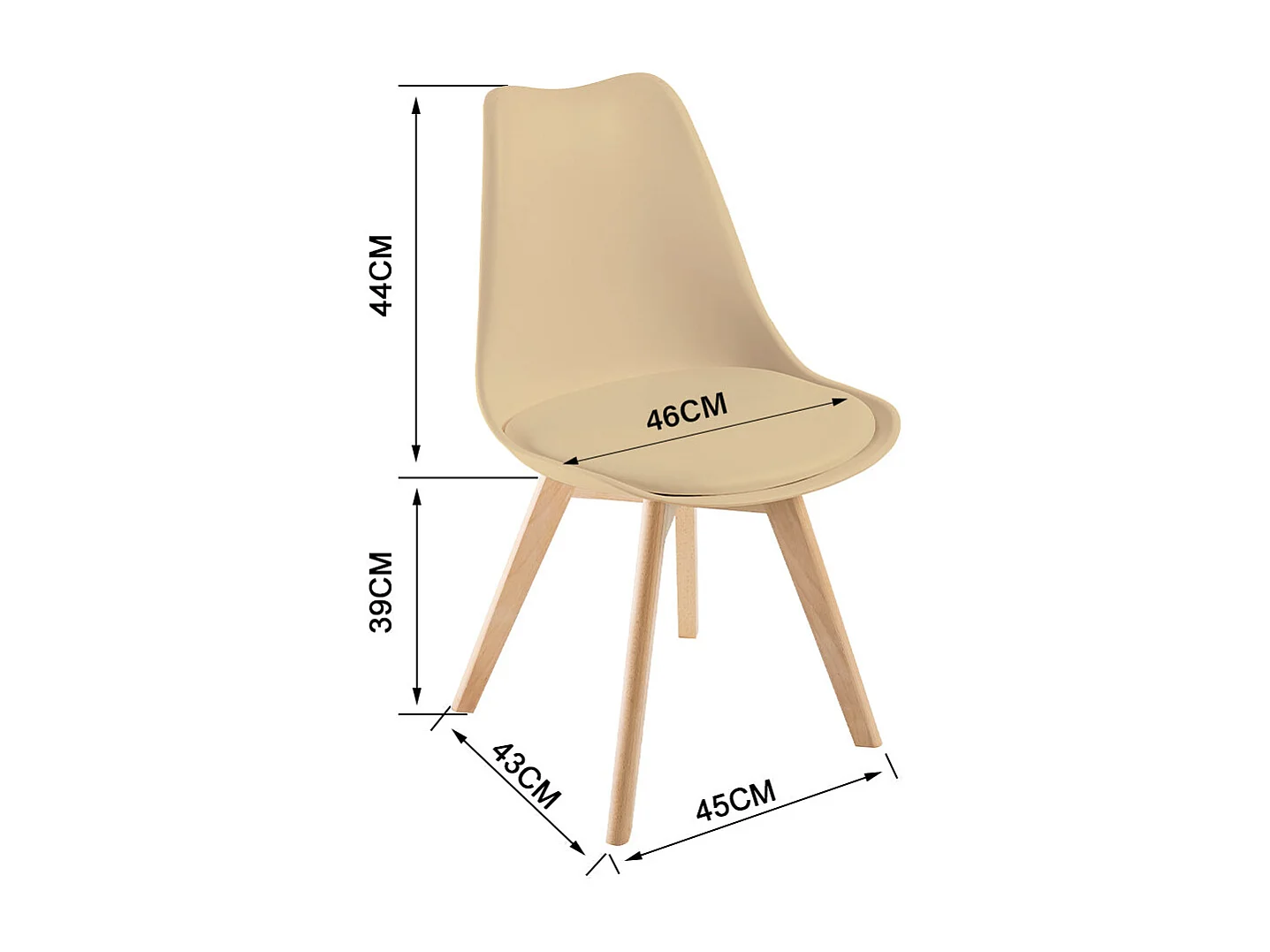 Lot de 6 chaises de salle à manger beiges, pieds en bois, rembourrées