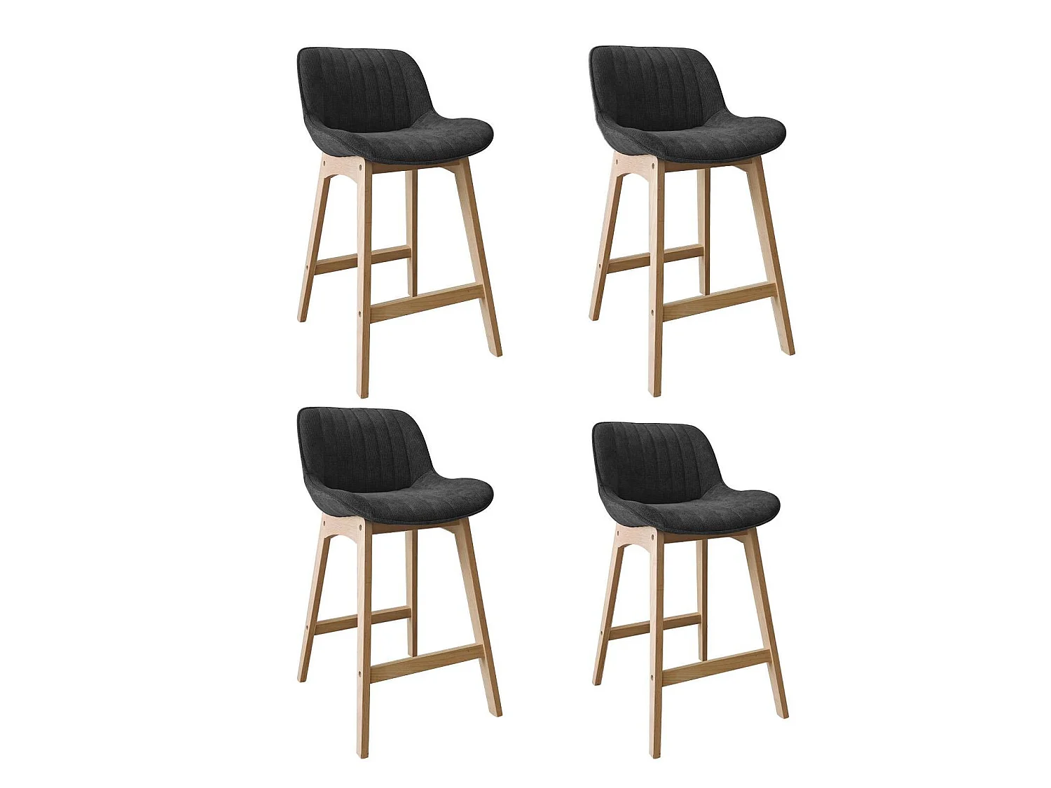 Conjunto de ilha e cadeiras de bar em carvalho NORDEN de 65 cm com assento em tecido de veludo cotelê