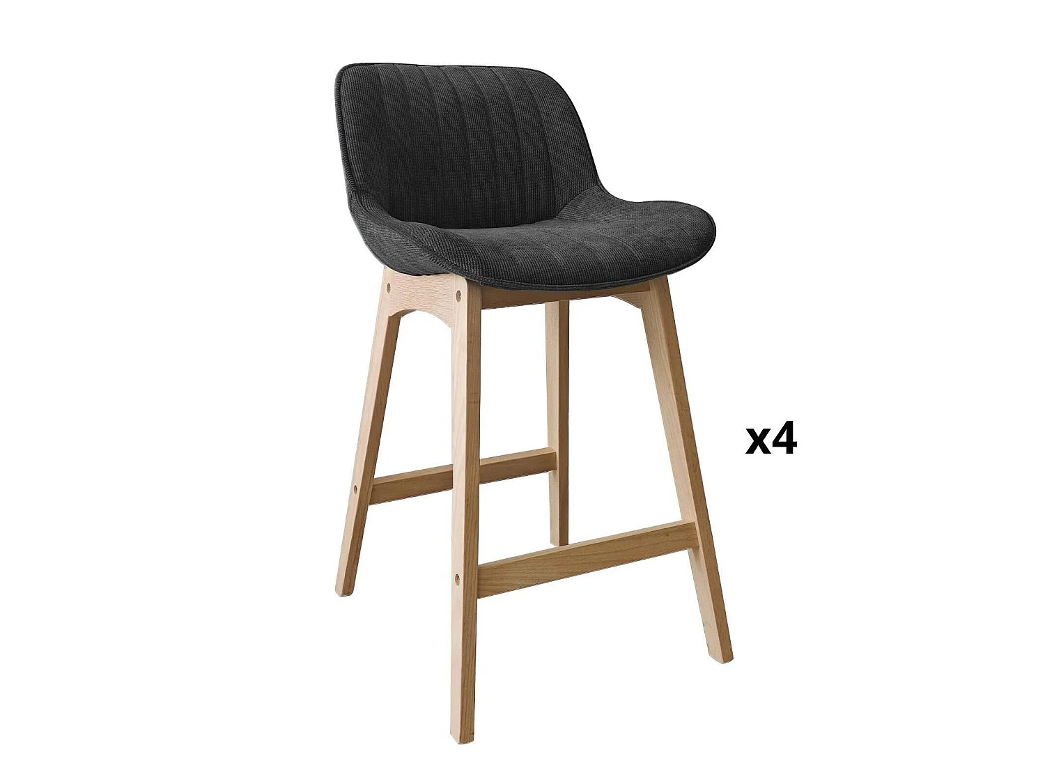 Conjunto de ilha e cadeiras de bar em carvalho NORDEN de 65 cm com assento em tecido de veludo cotelê