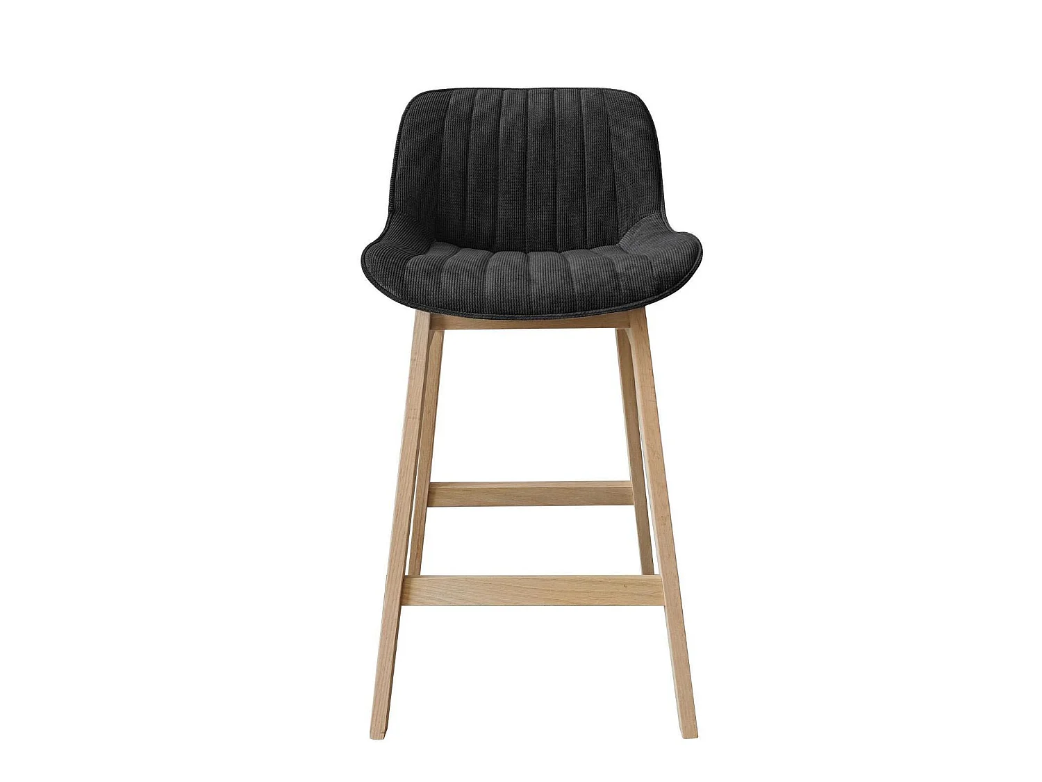 Conjunto de ilha e cadeiras de bar em carvalho NORDEN de 65 cm com assento em tecido de veludo cotelê