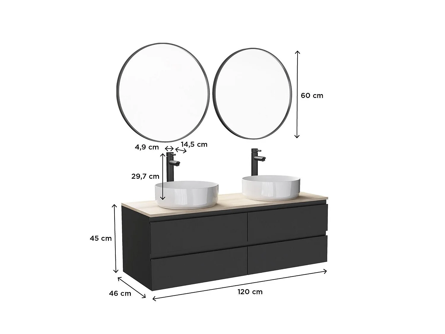 Sorrento dubbele wastafelmeubel van 120 cm + kraan + spiegel