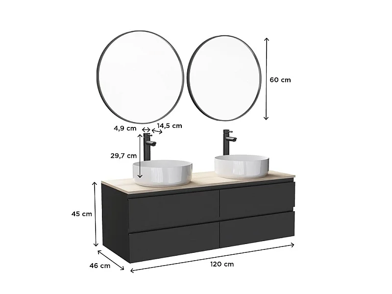 Sorrento 120cm podwójna szafka pod umywalkę + bateria + lustro