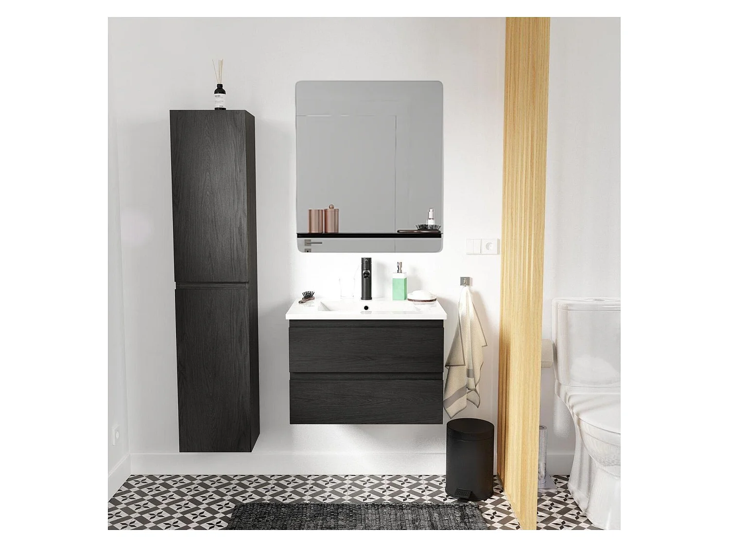 Schlichte Möbel + Wasserhahn + Spiegel + SORRENTO-Säule