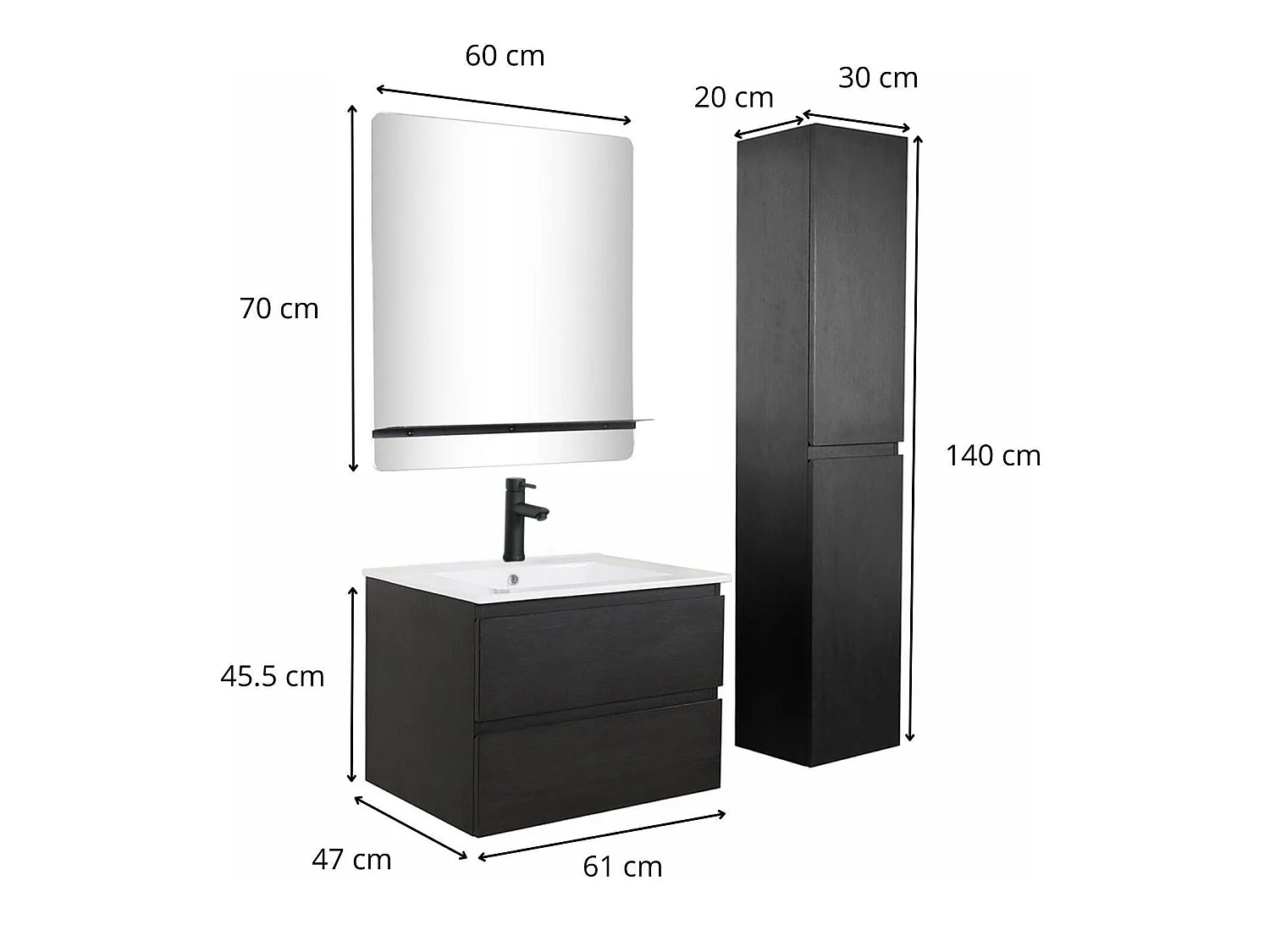 Schlichte Möbel + Wasserhahn + Spiegel + SORRENTO-Säule
