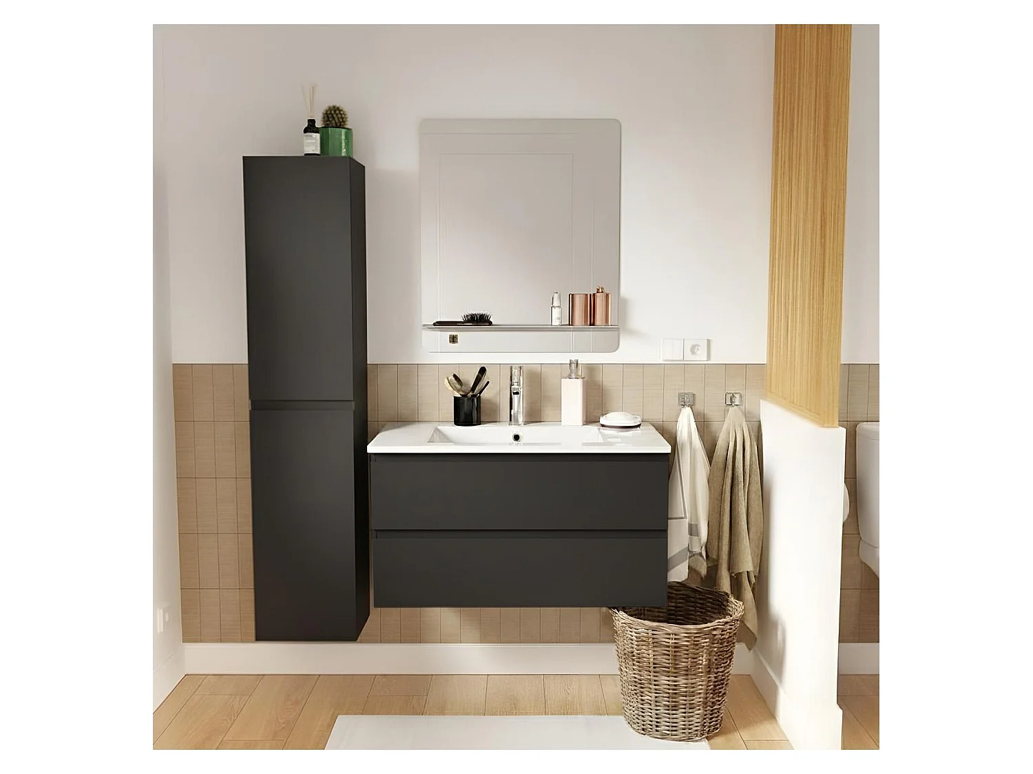 Schlichte Möbel + Wasserhahn + Spiegel + SORRENTO-Säule