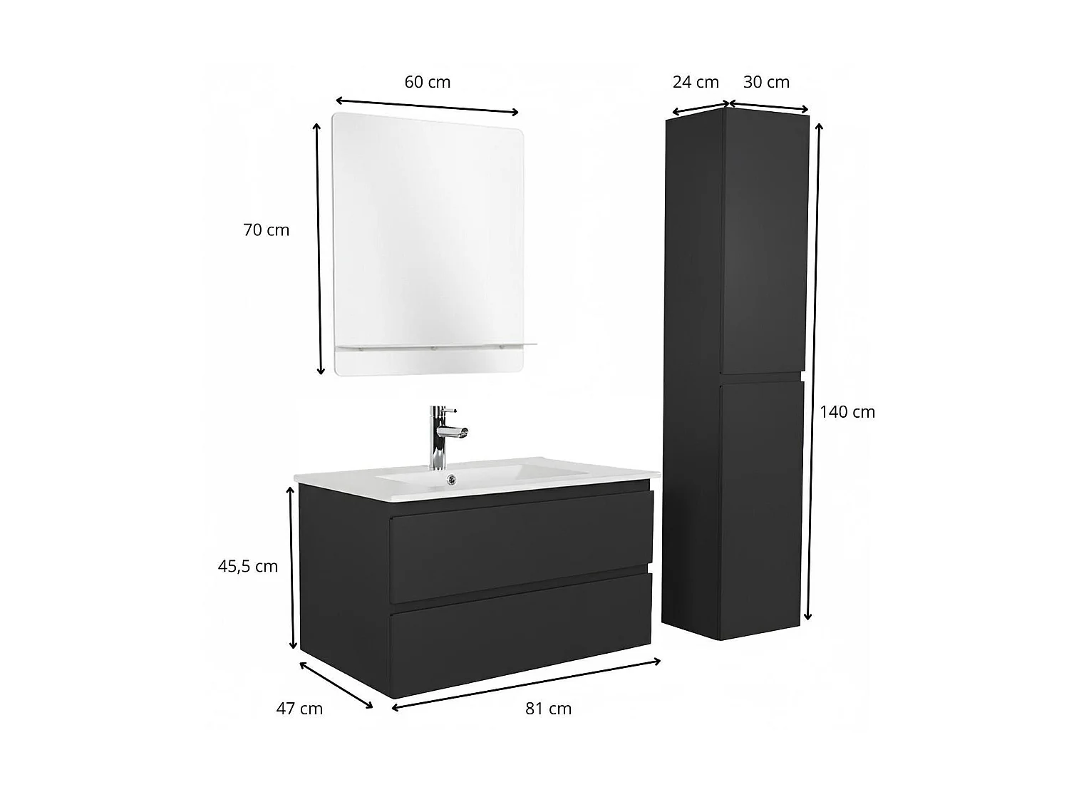 Schlichte Möbel + Wasserhahn + Spiegel + SORRENTO-Säule