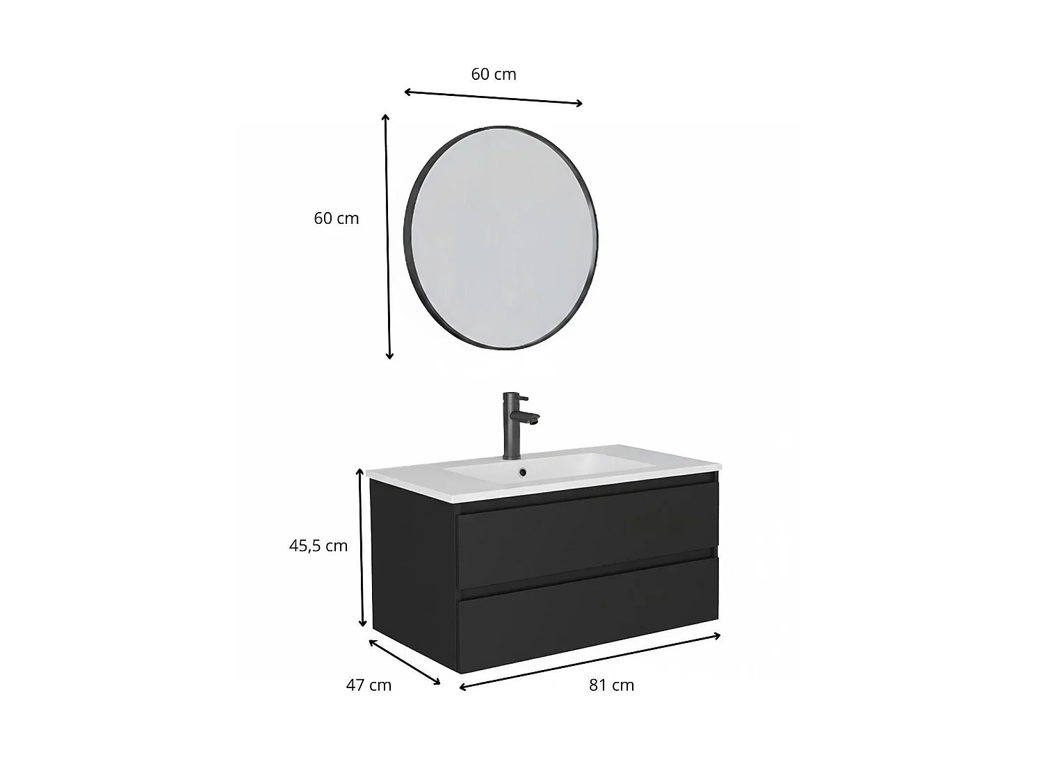 Einzelwaschtisch 80 cm, Eichenoptik, mit Armatur und Spiegel, SORRENTO