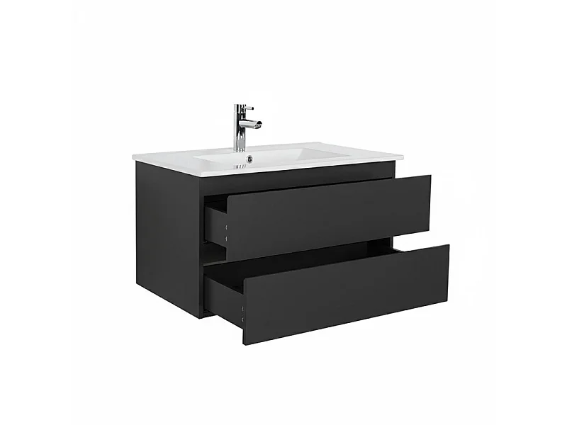 Meuble simple vasque SORRENTO 80cm décor chêne avec robinet et miroir