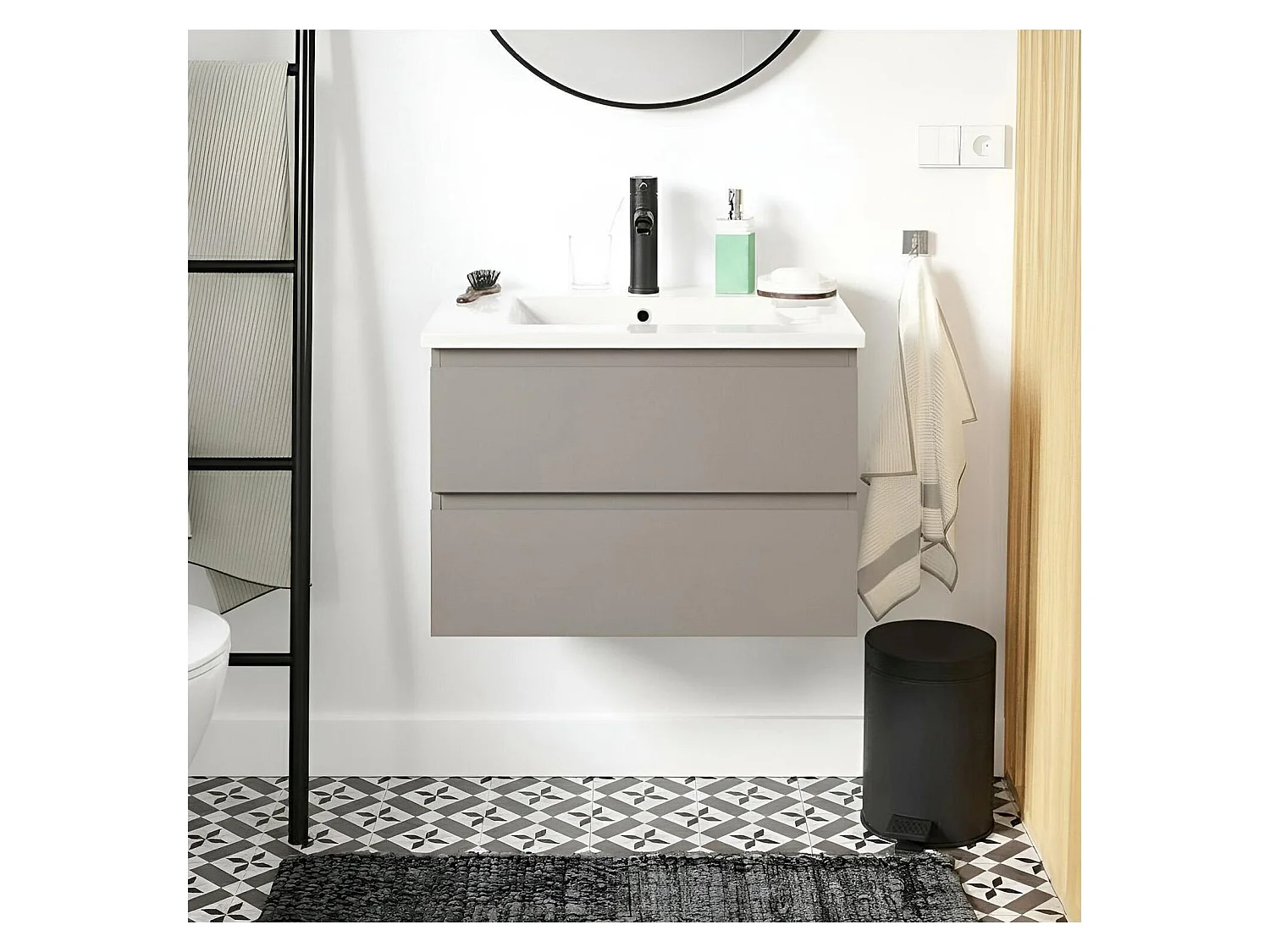 Enkele wastafelset 60cm met keramische bovenkant en zwarte kraan SORRENTO