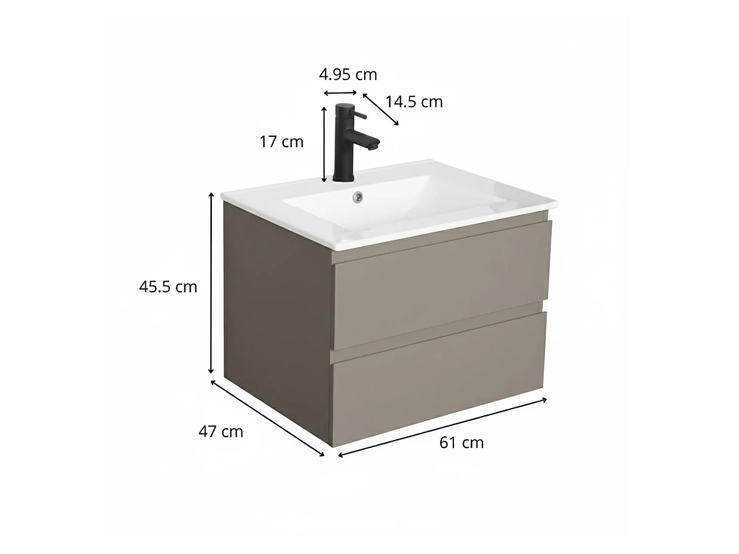Enkele wastafelset 60cm met keramische bovenkant en zwarte kraan SORRENTO