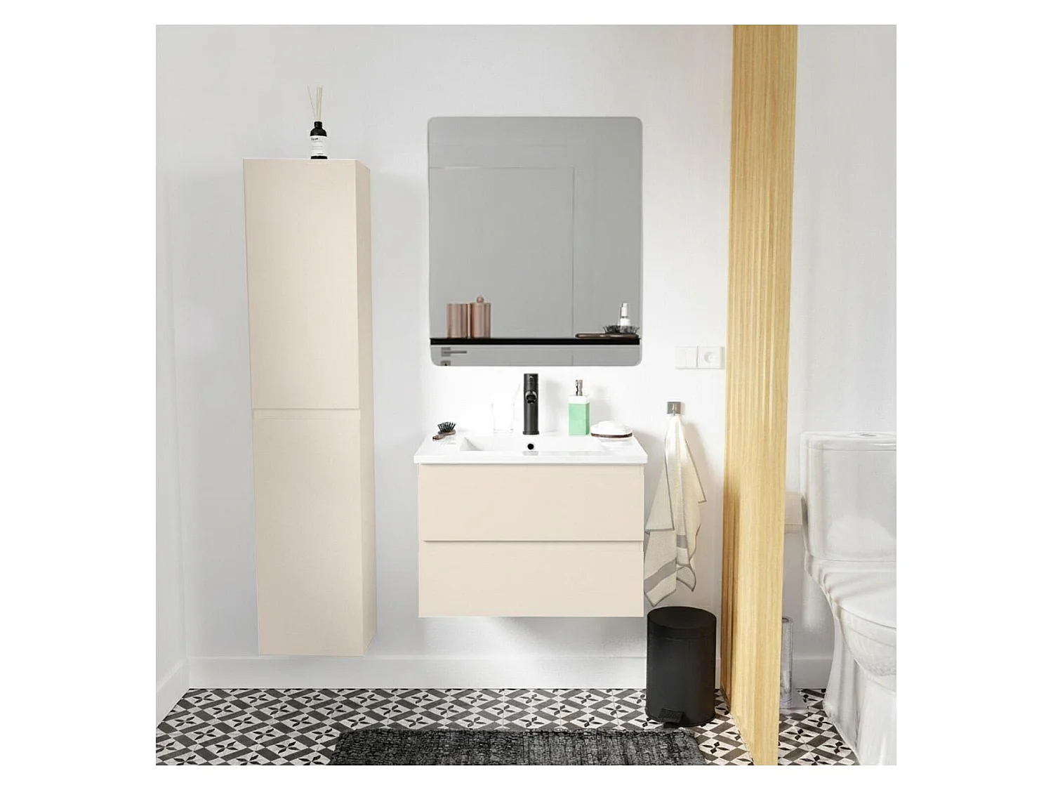 Eenvoudig meubel + kraan + spiegel + SORRENTO-kolom