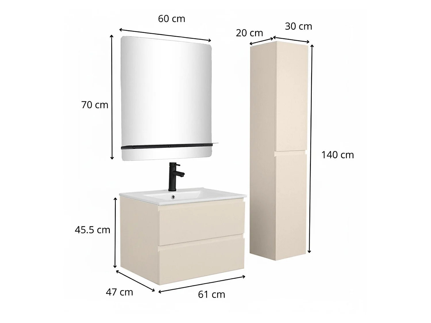 Eenvoudig meubel + kraan + spiegel + SORRENTO-kolom