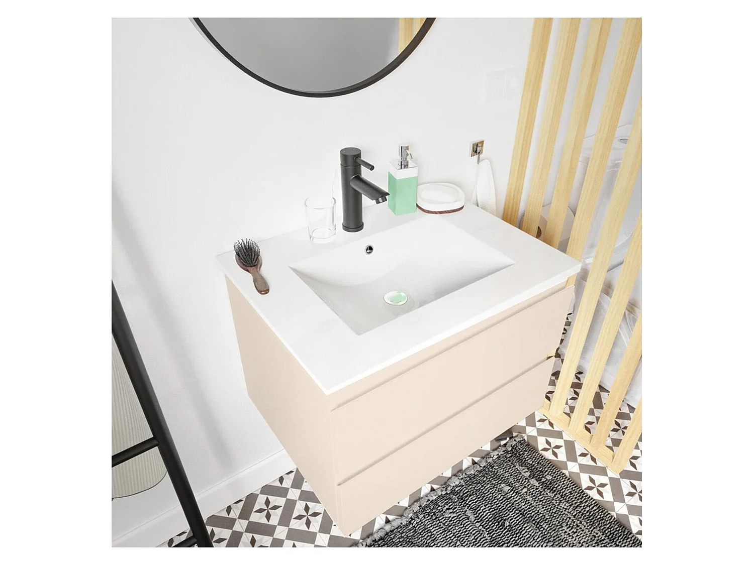 Eenvoudig meubel + kraan + spiegel + SORRENTO-kolom