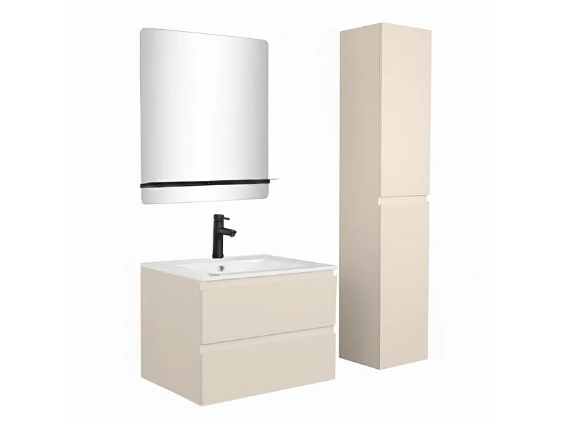 Meuble simple vasque 60cm SORRENTO Décor chêne +vasque+robinet+miroir+colonne