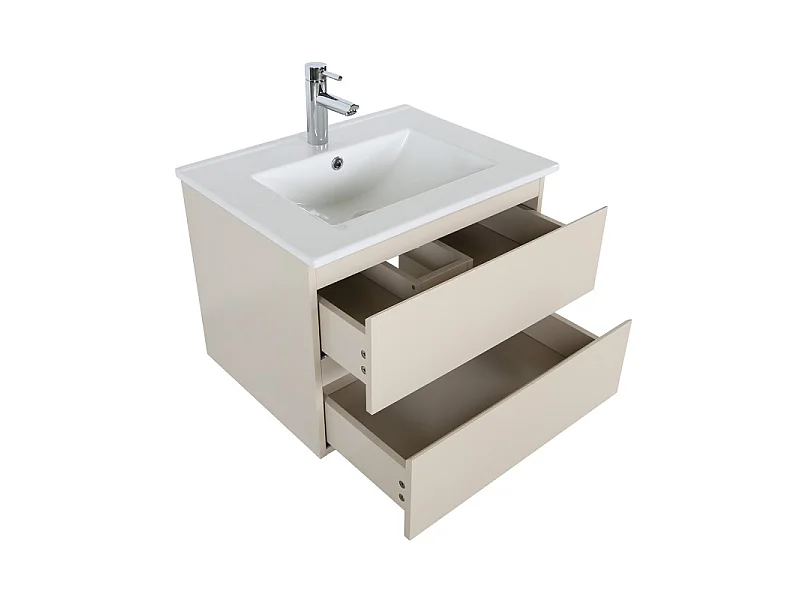 Meuble simple vasque 60cm SORRENTO Décor chêne +vasque+robinet+miroir+colonne