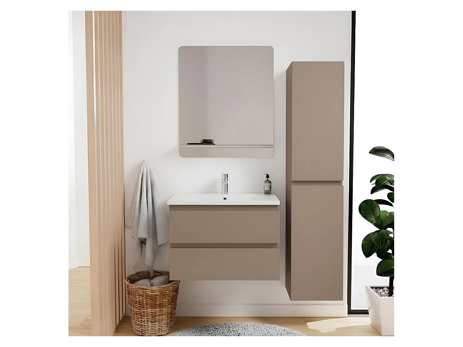Enkele spoelbakset 60 cm + kraan + spiegel + SORRENTO kolom