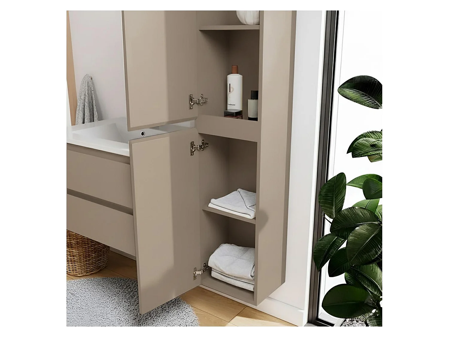 Enkele spoelbakset 60 cm + kraan + spiegel + SORRENTO kolom