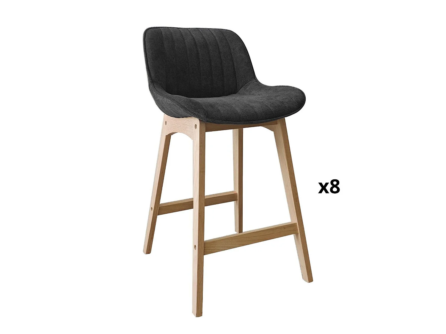 Conjunto de ilha e cadeiras de bar em carvalho NORDEN de 65 cm com assento em tecido de veludo cotelê