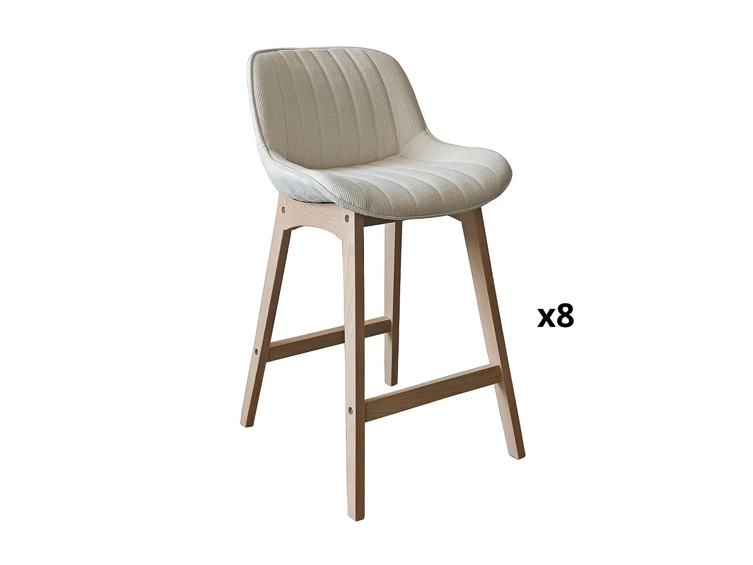 Conjunto de ilha e cadeiras de bar em carvalho NORDEN de 65 cm com assento em tecido de veludo cotelê