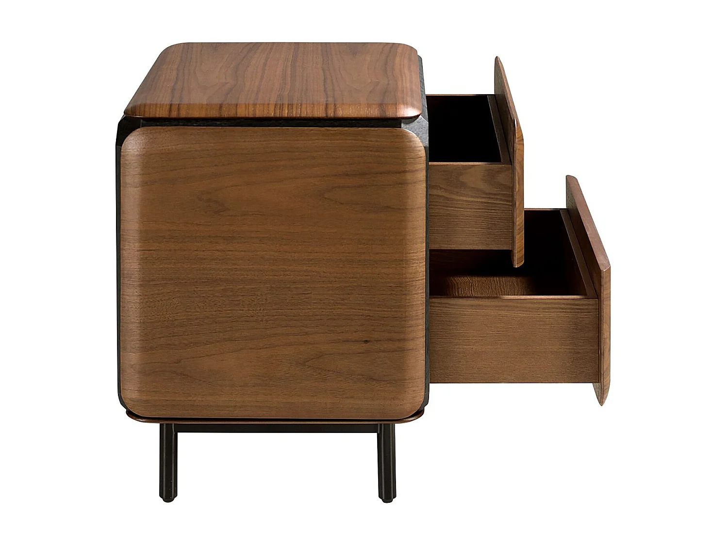 Nachttisch aus Nussbaum, Wenge und schwarzem Stahl 7237 ANGEL CERDA