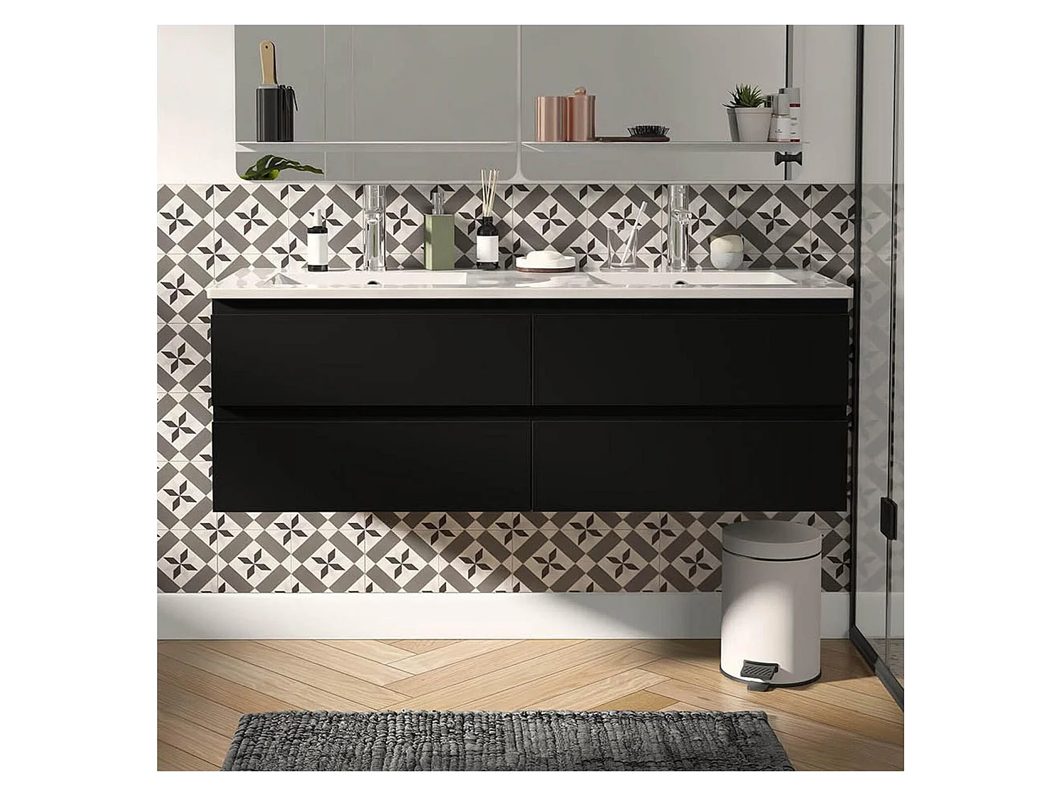 Dubbele wastafel van 120 cm met keramisch blad en SORRENTO kranen