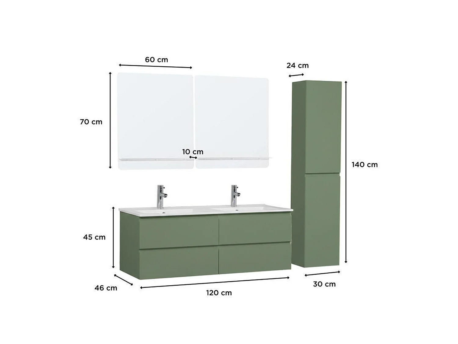 Ensemble meuble double vasque SORRENTO 120cm avec plan céramique
