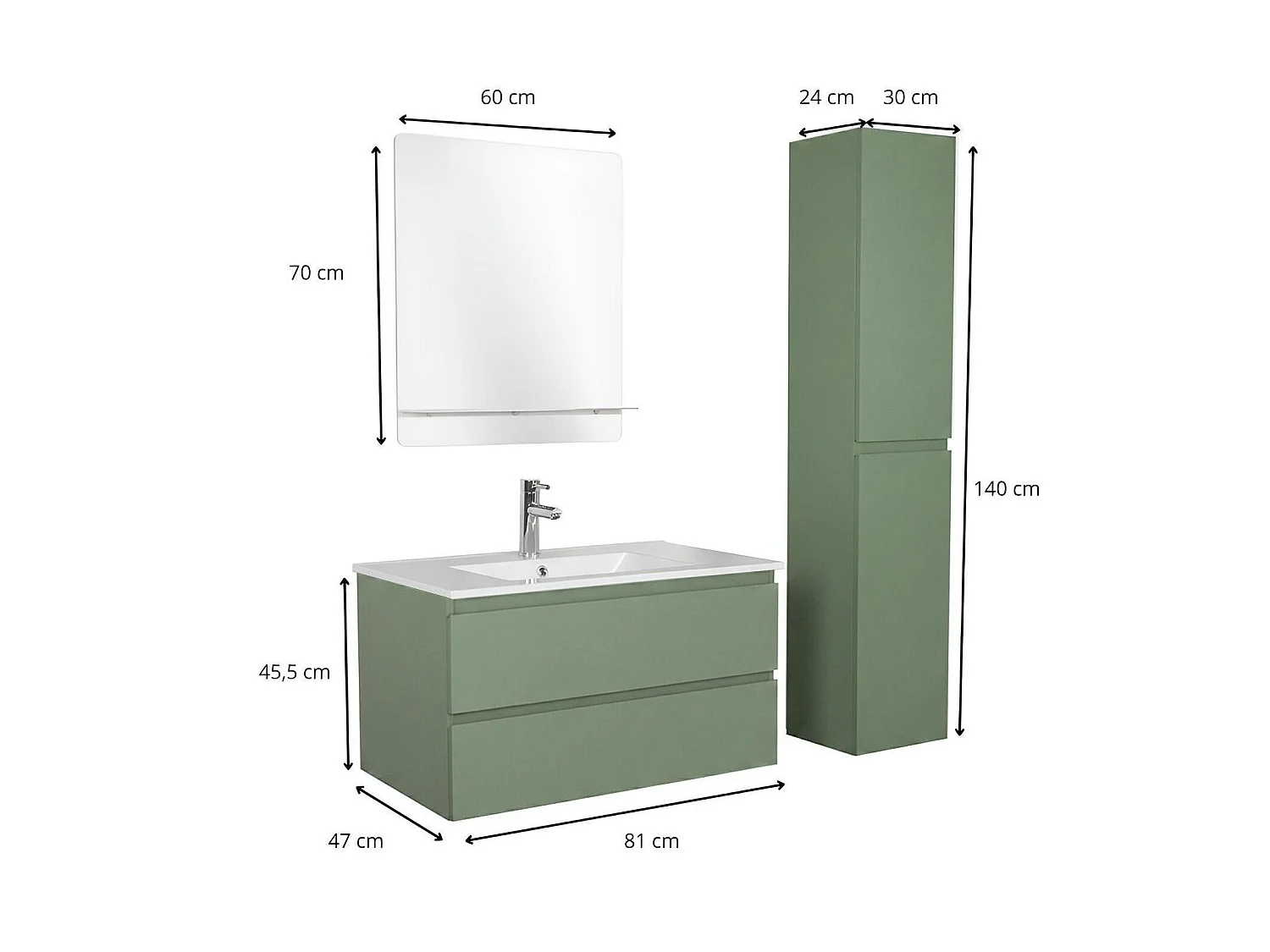 Eenvoudig meubel + kraan + spiegel + SORRENTO-kolom
