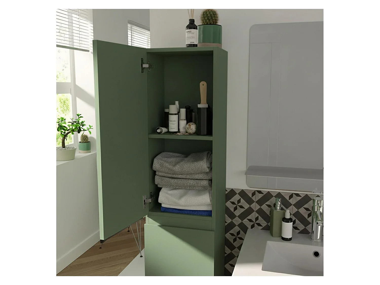 Eenvoudig meubel + kraan + spiegel + SORRENTO-kolom